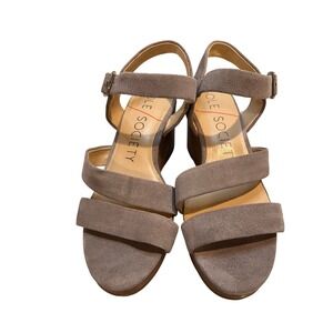 SOLE SOCIETY Taupe Suede Espadrille Wedge Sandals Ankle Strap‎ Buckle Women's